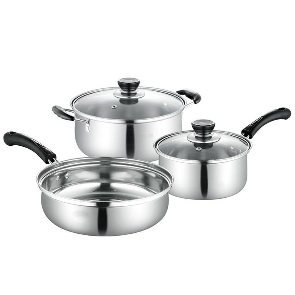 Ensemble de casseroles en acier inoxydable avec trois pièces de pots pratiques