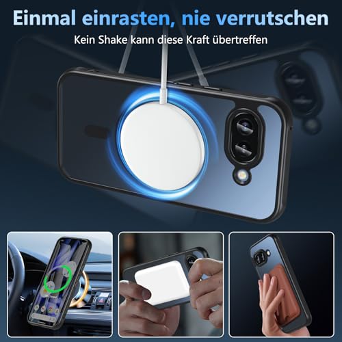 OWKEY Google Pixel 9a Hülle, Magnetisch Pixel 9a Hülle für Magsafe mit Panzer Glas, [Schutz in Militärqualität] Translucent Matte Stoßfest Handyhülle Pixel 9A Case Dünn Cover Schutzhülle, Schwarz 4