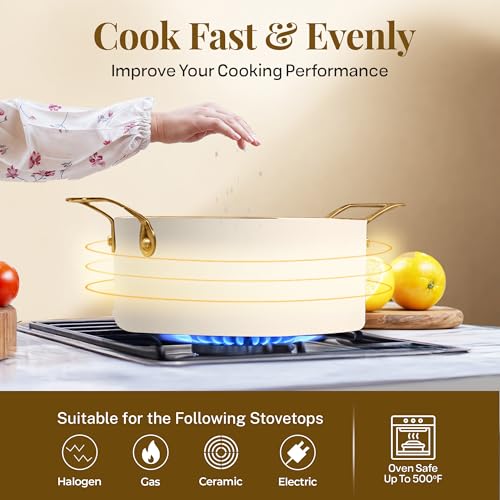 Gotham Steel 1384 CREAM COOKWARE SET 15 Pc Ceramic Pots And Pans Set Non Stick, Kitchen Cookware Sets thumb #4