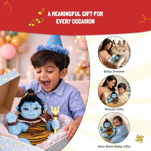 Image of Panda's Box Mantra Chanting Baby Shiva Soft Toys for Kids | Musical Stuffed Plush Toy for Girl & Boy | Non-Toxic, Safe | Best Birthday Gift for Newborn & Toddlers | Free Colouring Book | Medium 28 CM