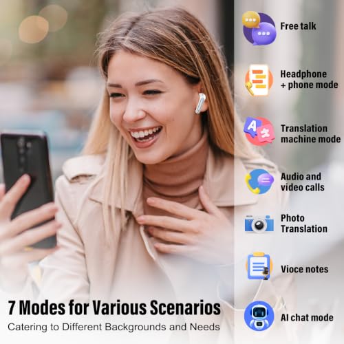 Image of Csasan Ai Translation Earbuds Real Time, Simultaneous Interpretation Translator Earbuds with 6 Translation Modes /164 Languages, No Subscription Translatior Headphones, White