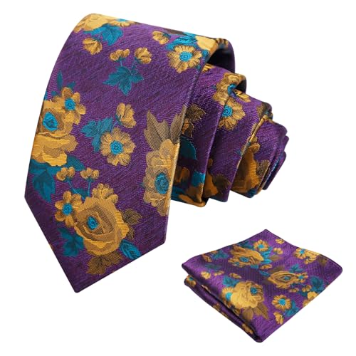 Image of Alizeal Mens 3.15'' Colorful Flower Pattern and handkerchief Necktie Set