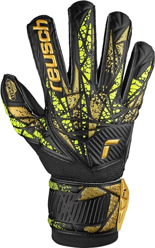 Reusch Attrakt Infinity Finger Support Goalkeeper Gloves, Black/Gold/Yellow, Size 8 - Thumbnail 4