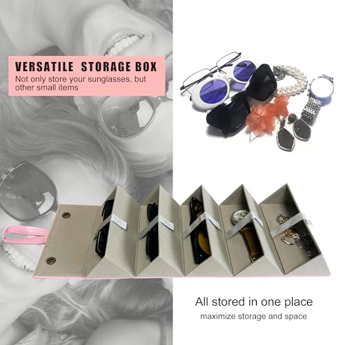 Image of Longjet Glasses Case Travel Sunglasses Organizer Leather Eyeglasses Storage Box Multiple Slots Hanging Eyewear Holder