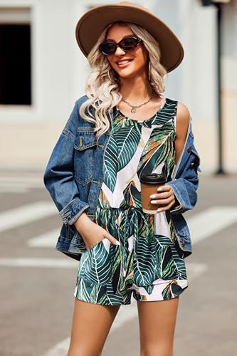 Image of ADOME Rompers for Women Summer Sleeveless Scoop Neck Tank Top Casual Short Jumpsuit Rompers with Pockets