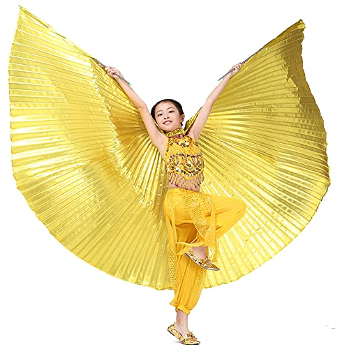 Leemiman Disfraces de danza del vientre con alas de Isis para niñas con palos (dorado) Cover