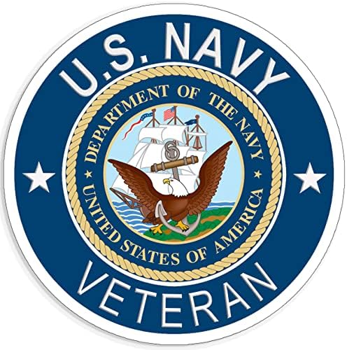 Round U.S Navy Veteran Sticker, United States Navy Vinyl, Naval Vet Seaman Bumper Decal for Cars, Trucks, Laptops, and Water Bottles, Made in The USA (4 x 4 inch)