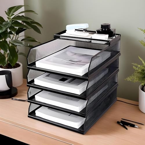 Bandejas de archivo de malla apilables para organizar documentos de oficina y aula 3
