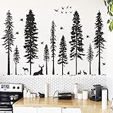 Pine Tree Wall Sticker 9 Trees Wall Decals Deer Bird Bunny Forest and Nature DIY Removable Premium...