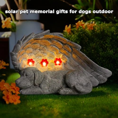 Estatua de perro ángel impermeable con panel solar para jardín 7