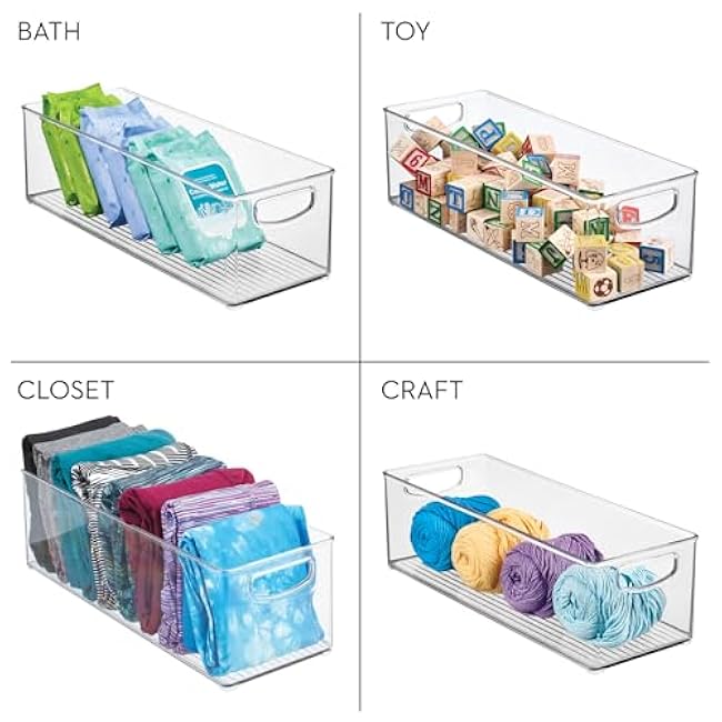 InterDesign iDesign Plastic Stackable Pantry Bin - Storage Bin with Handles for Cabinets or Fridge - Set of 4 - Clear