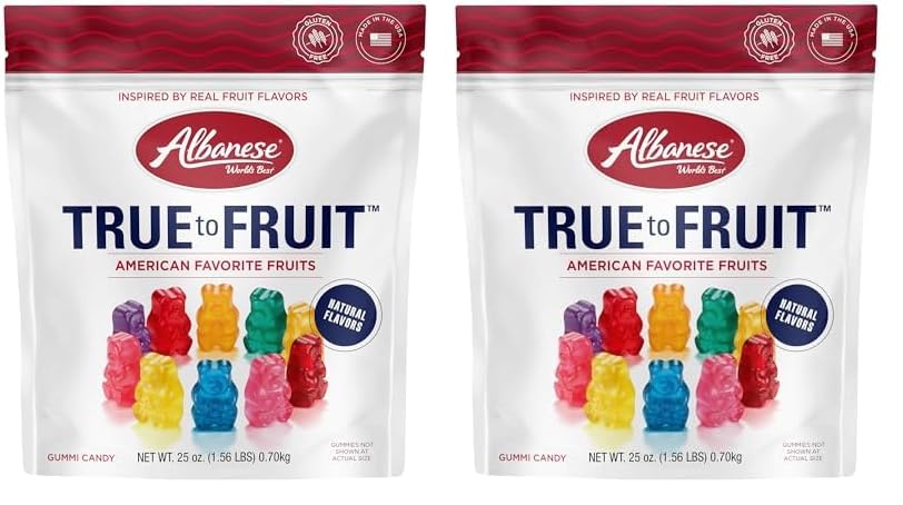 Albanese World's Best True to Fruit™ – American Favorite Fruits Gummies, 25oz Bag of Candy (Pack of 2)