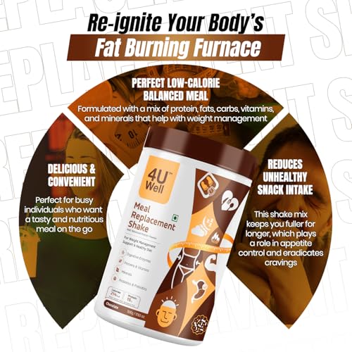 Image of 4UWell Meal Replacement Shake | Chocolate Flavour | Balanced Nutrition with 18 Vitamins & Minerals | Supports Energy, Metabolism & Active Lifestyle | Easy to Digest Powder, 500g