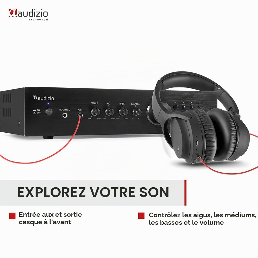 Audizio AD220B Amplificateur HiFi Bluetooth 2.1 - Noir, 400 Watts, 4 Ohms, 2 Sorties Enceintes, 1 Sortie Sub, Lecteur MP3, Égaliseur de Son, Idéal pour Vos Films et Écouter Votre Musique