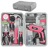Hi-Spec 42点 電動ドライバー＆家庭用工具セット｜4V USB充電式コードレスドライバー搭載｜コンパクト収納ケース付き・女性向け・ピンクカラー｜DIY・日曜大工に最適