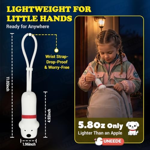 UNEEDE Kids Flashlight Rechargeable, Cute Silicone LED Flashlight for Boys Girls, Night Light with Stepless Dimming & Adjustable Focus, Glow in the Dark for Camping Outdoor Adventure (Dog) - 2