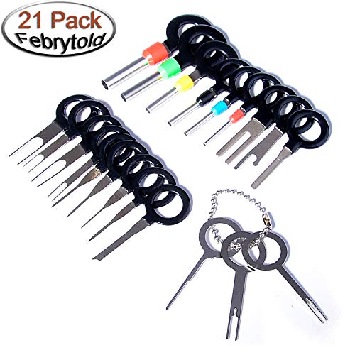 Febrytold 21Pcs Terminals Removal Key Tools Set for Car, Auto Electrical Wiring Crimp Connector Pin Extractor Puller Repair Remover Key Tools Set for Most Connector Terminal