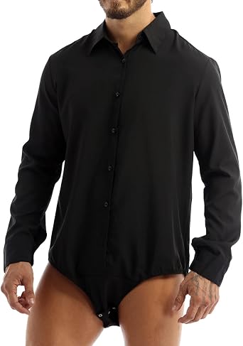 Mens Spandex Long Sleeve Turtleneck Leotard Gymnastics Bodysuit Dancewear