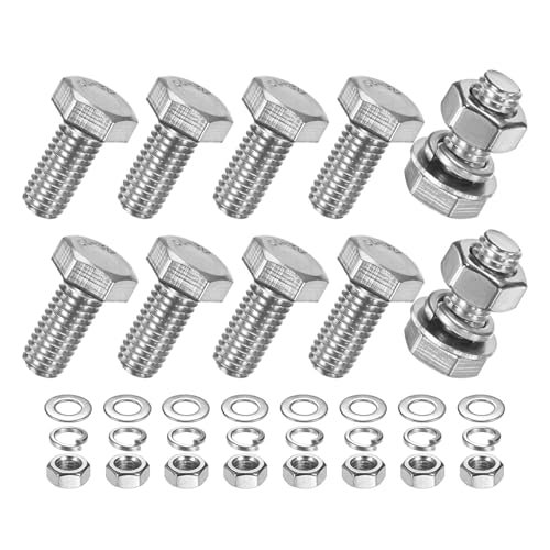 M METERXITY 10-Pack Hex Head Screw Bolt with Nuts Flat &amp; Lock Washers M8x16mm Stainless Steel Bolts and Nuts Kit Fully Threaded Metric Bolt Assortment for Equipment/Machinery