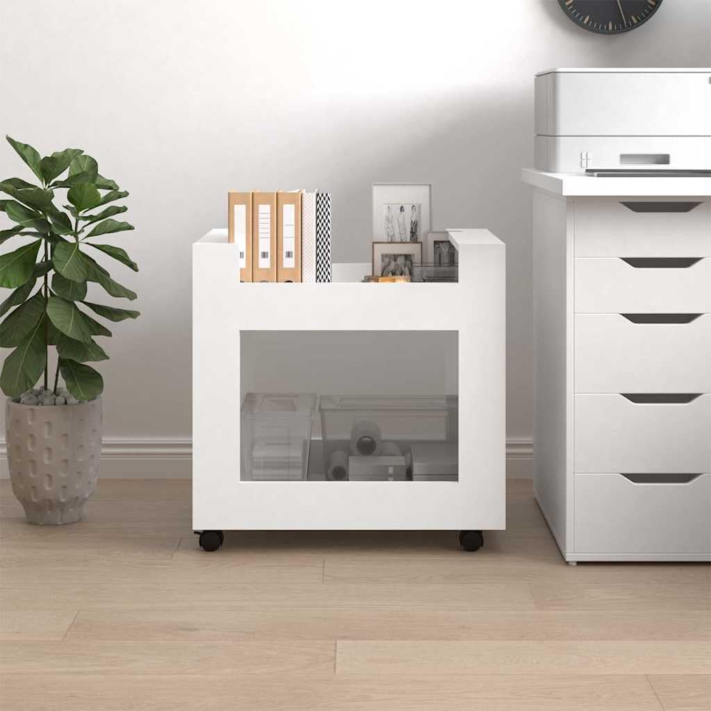 Carrello da ufficio bianco, 60 x 45 x 60 cm, in legno, con 4 ruote e 2