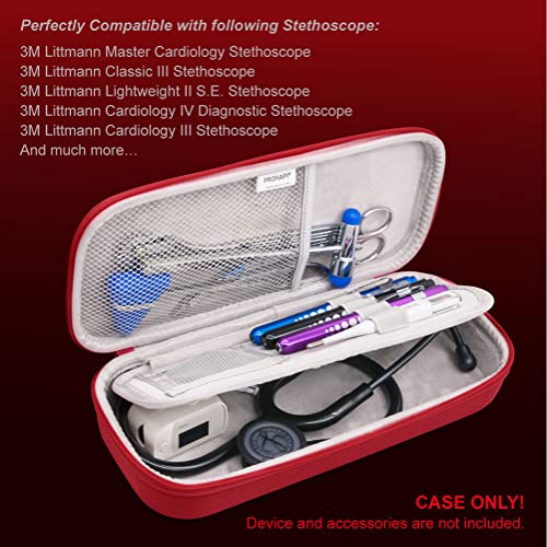 Image of PROHAPI Hard Stethoscope Case, Large Stethoscope Carrying Case with ID Slot, Compatible with 3M Littmann /ADC /Omron /MDF Stethoscope Includes Mesh Pocket for Nurse Accessories (Fire Red)