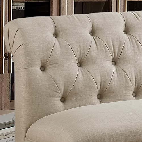 Rosevera Avondale Upholstered Tufted Fine Polyester Chair Loveseat Bench With Armless Design Easy Assembly For Living Room Bedroom, Beige Sofa #TOP4