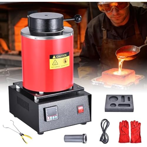 1500W Electric Melting Furnace Kit | Gold Melting Furnace Digital Screen | PID Smelter Foundry Furnaces Kiln Kit with Crucibles Tongs Ingot Mold | Craphite Crucibles for Meltings Gold,Silver Red