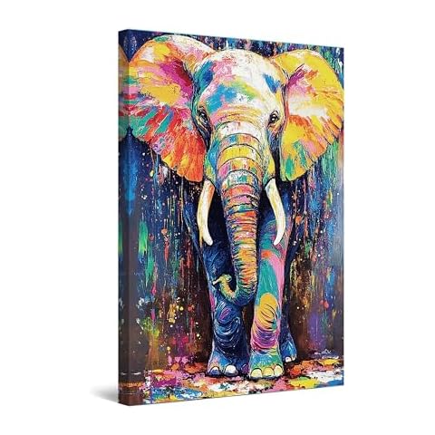 Startonight Canvas Wall Art - Lovely Elephant Color Abstract Animal - Artwork Ready to Hang for Bedroom or Living Room Big Picture Home Wall Decor Print Modern and Contemporary Painting 24" x 36" Cover