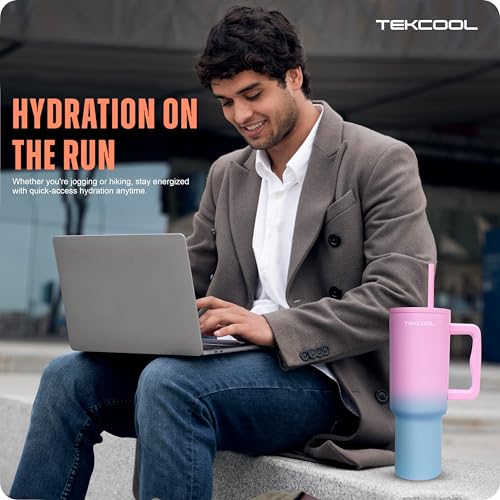 Image of Tumbler with lid and Straw 1200ML Cup Stainless Steel Hot and Cold with Handle and Lid 2 Straw Vacuum Insulated Tumbler for Water, Iced Tea or Coffee Office Gym Travelling