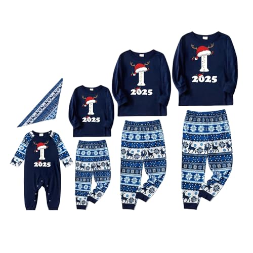 Generico Pijamas a juego familia cuello redondo dos piezas pijama a juego par conjunto pijamas navideños para papá mamá niños cómodo Navidad Pyjama Año Nuevo Manga Larga Ropa de noche