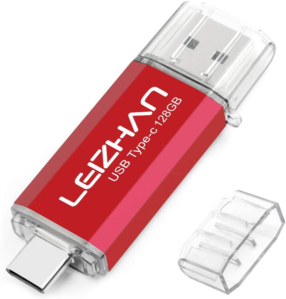leizhan128GB USB 3.0 Flash Drive Thumb Drives Pen Drive Storage Memory Stick Type-C/USB 2 in 1 -Red