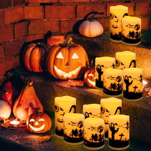 Image of 12-Pack Waterproof -Flameless Led Candles,Remote Control and Timer Functions for Halloween and More Decorations(3 Sizes)