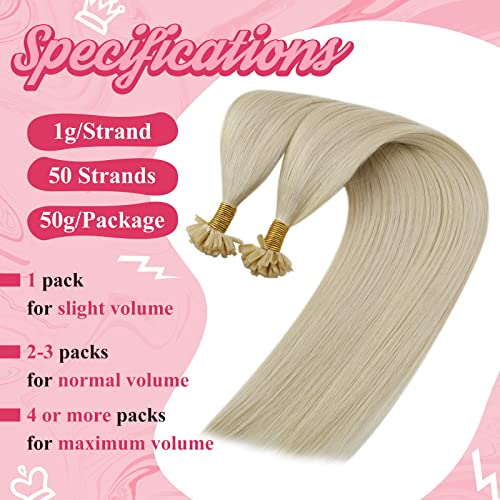 Sunny U Tip Blonde Hair Extensions Human Hair #60 Platinum Blonde Utips Fusion Hair Extensions Blonde Pre Bonded U Tip Keratin Hair Extensions Remy Human Hair Blonde Straight 50G 50Strands 18Inch #TOP4