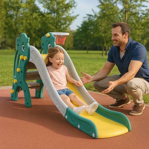 Image of Amazon Brand - Solimo Kids Garden Unicorn Slide - Large | Indoor Toy | with Basketball I24+ Months, Multicolor