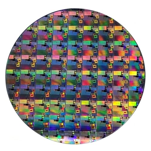 Silicon Wafer Lithography Sample, 6/8/12 Inch Single-Crystal Wafer for Semiconductor IC Circuit Demo, CPU Chip Display, CMOS Teaching & Exhibition (8" No.7F9+ + Stand)
