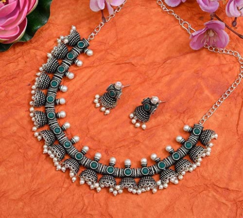 Bollywood Theme Oxidized Brass Necklace Set for Navratri EV-3649-G1