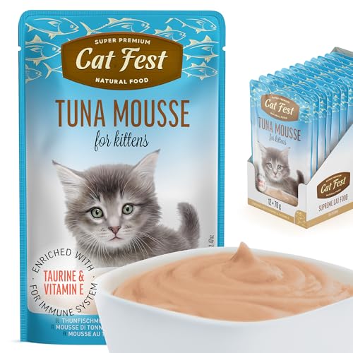 Cat Fest Tuna Mousse for Kittens Tender Mousse Cat Food (Up to 12 Months) 100% Natural Wet Kitten Food Pouches Enriched with Taurine Vitamin E & Fish Oil 12 x 70g