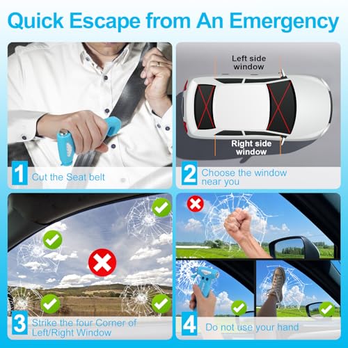 Image of Window Breaker, 3-in-1 Emergency Escape Tool with Car Safety Hammer and Seat Belt Cutter, Safety Emergency Car Escape Tool Gift for Women (Blue)