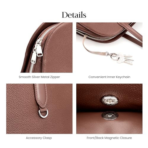 Image of befen Genuine Leather Tote Bag for Women Work Travel Leather Purse Handbags | Real Leather, Padded 14 inch Laptop Compartment, Multi-Pockets, Zipper, Tote Bag for Daily