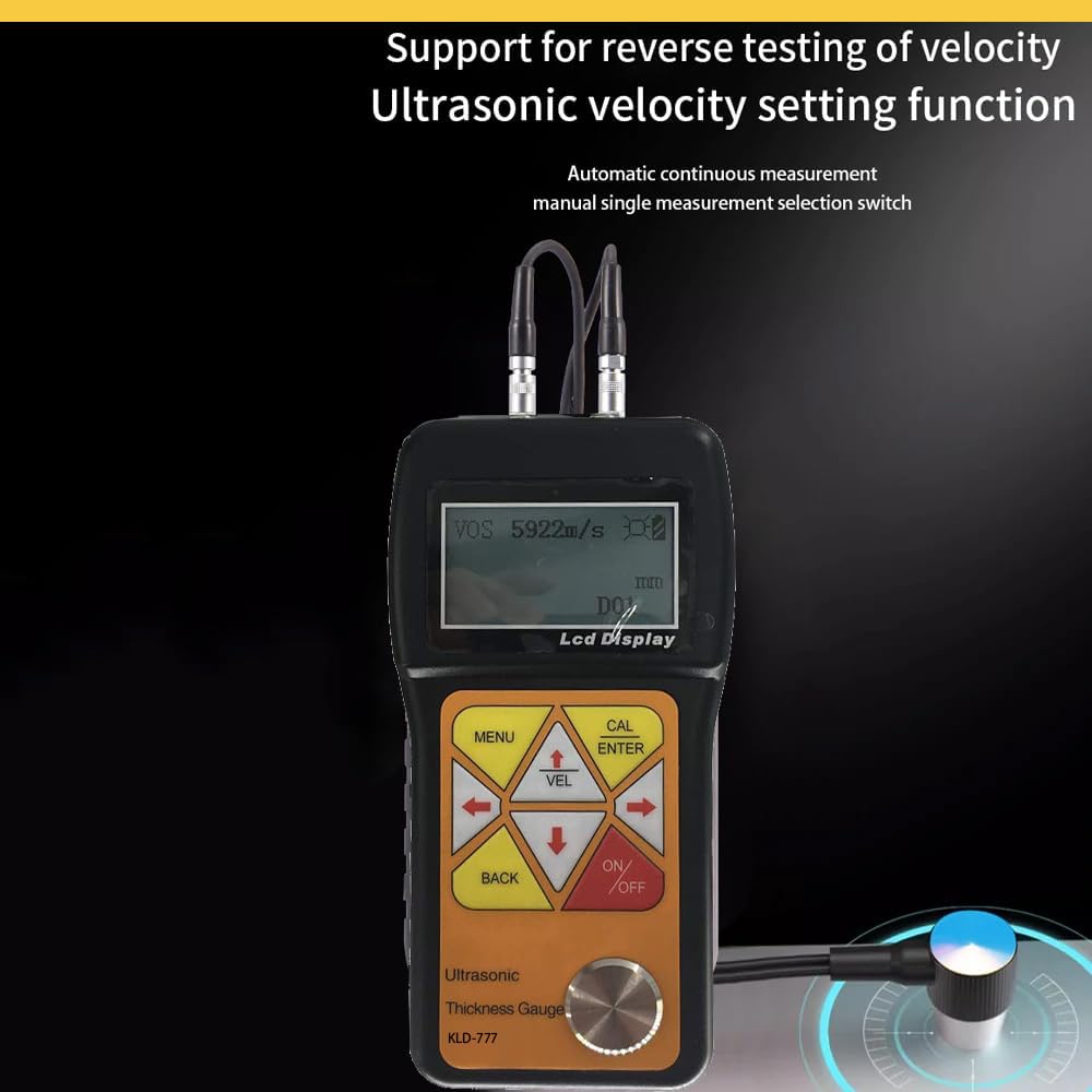 Ultrasonic Thickness Meter Gauge Sheet Metal Pipes Glass Thickness Gauge Sound Velocity Meter with Calibration Block Measuring Range 0.75mm to 600.0mm 0.03inch to 23.62inch
