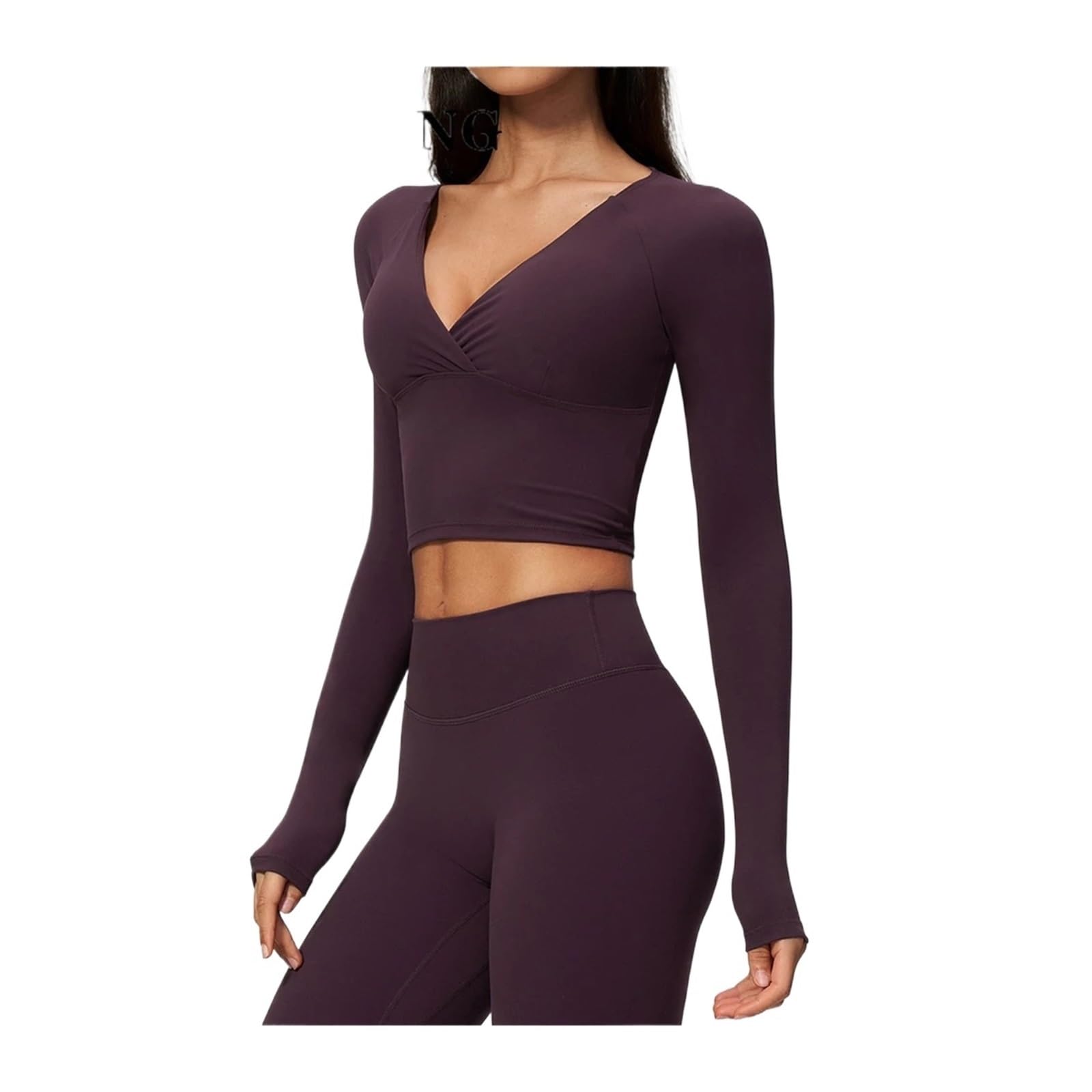 Top Yoga a Maniche Lunghe Donna T-Shirt da Yoga a V Profonda Donna | Camicie da palestra for corsa fitness a maniche lunghe sportive slim fit Manica lunga sportiva