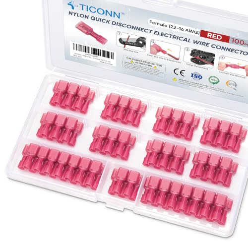 Image of TICONN 100 Pcs Nylon Spade Connector Kit, Insulated Crimp Wire Connectors