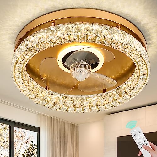CLAIRDAI Crystal Ceiling Fans with Lights Flush Mount Ceiling Fan