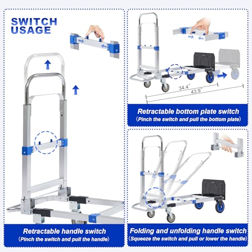 image for ZROECWT Upgraded 3 in 1 Aluminum Folding Hand Truck, 600lbs Capacity, 