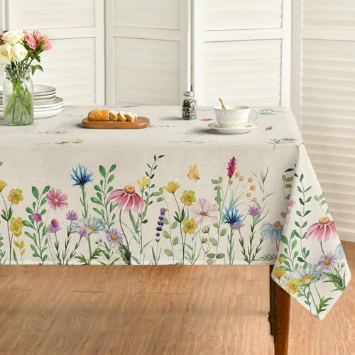 Horaldaily Spring Tablecloth 60×120 Inch Rectangular, Wild Flowers Washable Seasonal Table Cover for Party Picnic Dinner Decor by Horaldaily - Used condition - US$13.62