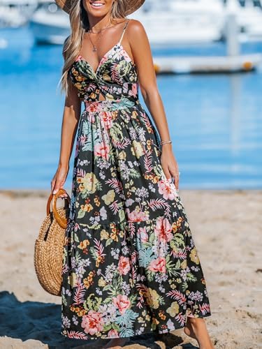 Image of CUPSHE Women's Maxi Dress Floral Print Twisted V Neck Sleeveless Long Dress Summer Casual Dress