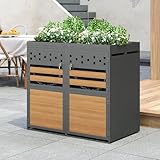 Hommdiy Mülltonnenbox 2er mit Pflanzdach, 120-240 Liter, Anthrazit Tür in Holzoptik inkl. Erweiterungsmöglichkeit,Aufbewahrungsbox für Mülltonnen, Müllbox