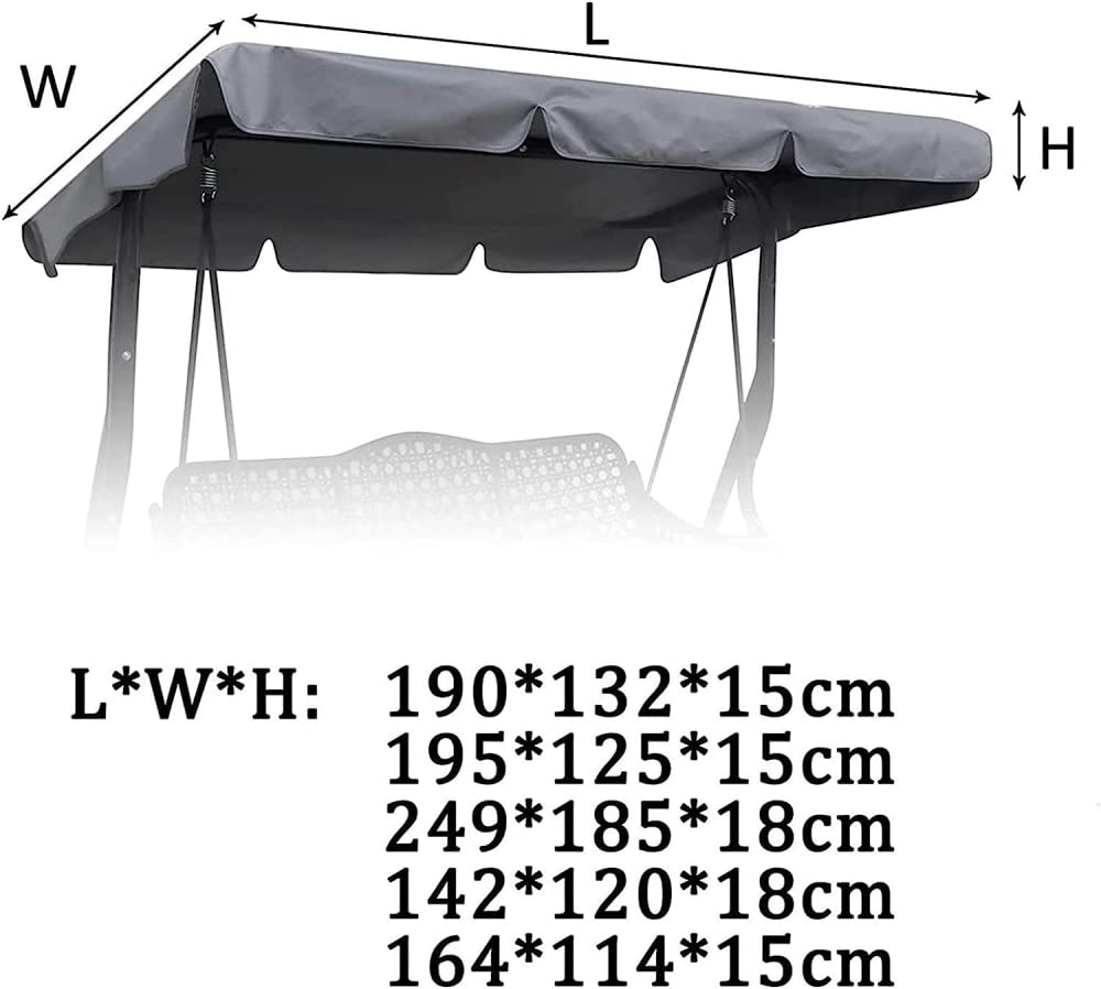 Ersatzdach für Hollywoodschaukel 3 Sitzer, Gartenschaukel Bezug für Hollywoodschaukel/Hängematte, wasserdichtes Dach für Gartenschaukel, UV-Schutz-Grau||195 * 125 * 15cm