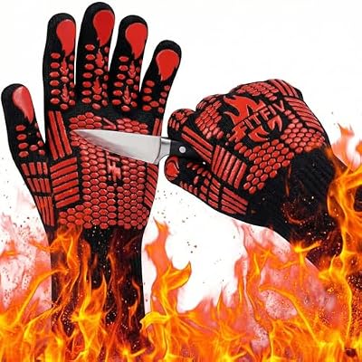 FITFIV BBQ Gloves, Oven Gloves, 1472°F Extreme Heat Resistant Barbecue Gloves, Silicone Non-Slip Oven Mitts, Kitchen for Cooking, Grilling, and Baking