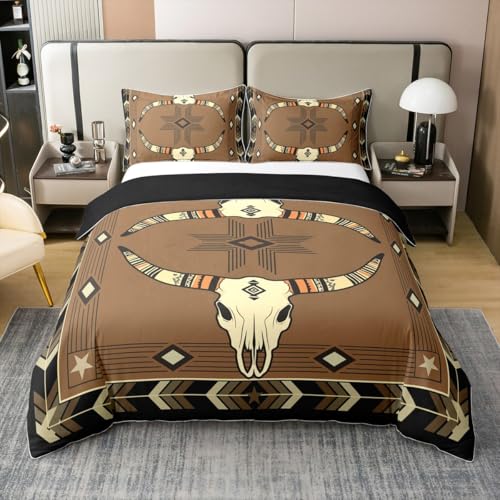Aztèque Occidental Parure de Lit 140x200,Bois de Cerf Bohème Housse de Couette,Diamant Géométrique Literie,Ethnique Tribal Arrow Imprimer Linge de...